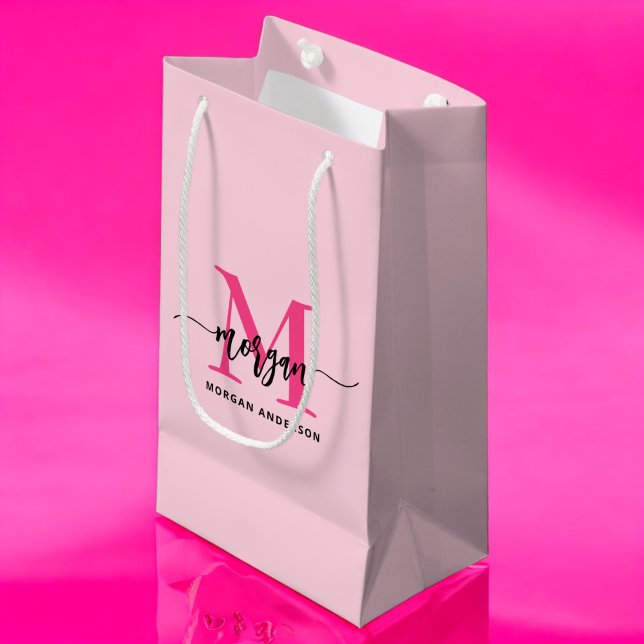 Bolsa De Regalo Pequeña Monograma estilizado moderno rosa caliente (Subido por el creador)