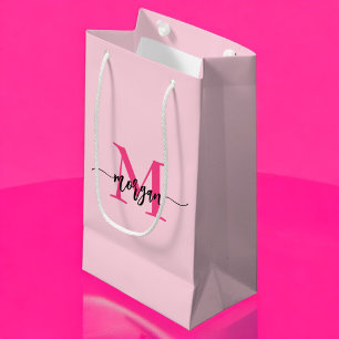 Bolsa De Regalo Pequeña Monograma estilizado moderno rosa caliente