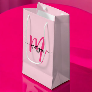 Bolsa De Regalo Pequeña Monograma estilizado moderno rosa caliente