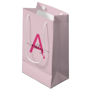 Bolsa De Regalo Pequeña Monograma estilizado moderno rosa caliente