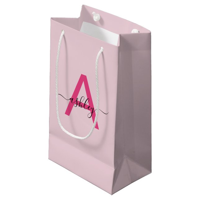 Bolsa De Regalo Pequeña Monograma estilizado moderno rosa caliente (Angulo Anverso)