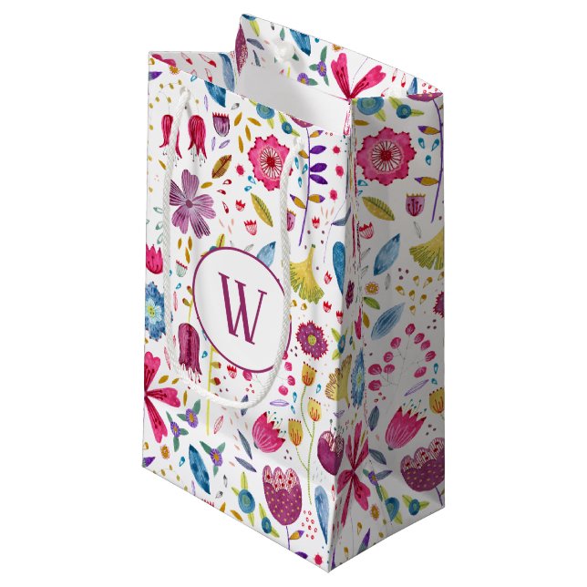 Bolsa De Regalo Pequeña Monograma floral acuarela (Angulo Anverso)