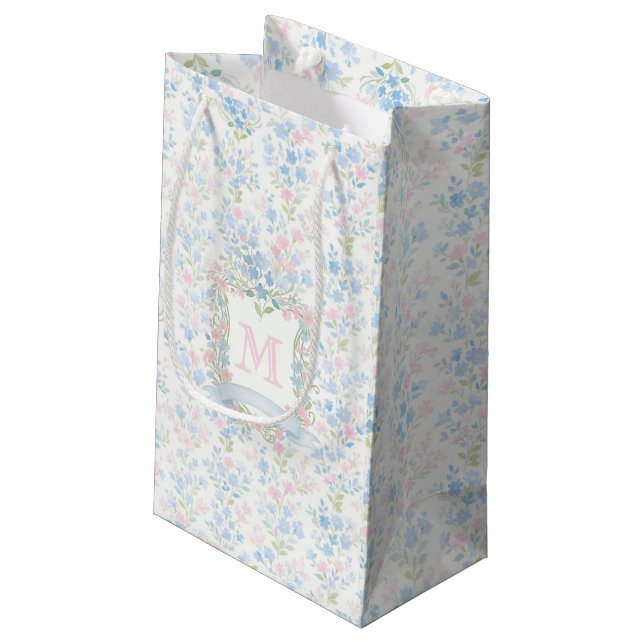 Bolsa De Regalo Pequeña Monograma Floral Grandmillennial Personalizado (Angulo reverso)