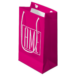 Bolsa De Regalo Pequeña Monograma inicial   Blanco Sobre Rosa Caliente