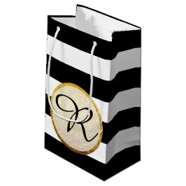 Bolsa De Regalo Pequeña Monograma Moderno de Rayas Blancas y Negras con Ho