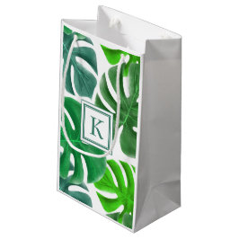Bolsa De Regalo Pequeña Monograma moderno verde hojas de palma botánicas