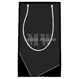 Bolsa De Regalo Pequeña Monograma negro gris artístico moderno