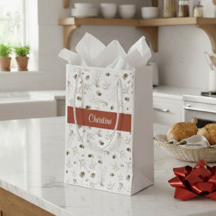 Bolsa De Regalo Pequeña Monograma Rojo Boho Bosque Winterberry