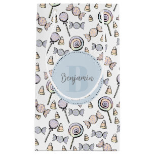 Bolsa De Regalo Pequeña Monograma y nombre del tema del canto color pastel
