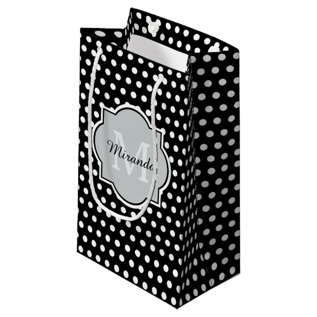 Bolsa De Regalo Pequeña Monograma y nombre negrita de puntos de polka blan (Angulo Anverso)