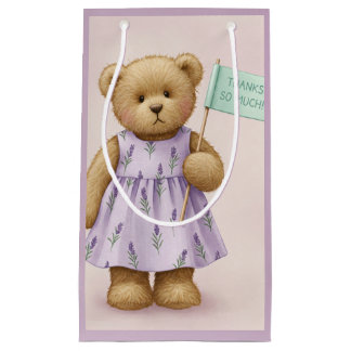 Bolsa De Regalo Pequeña ¡Muchísimas gracias!, Teddy con una ropa de lavand