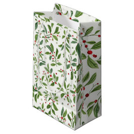 Bolsa De Regalo Pequeña Muérdago Alegre Acuarela Rojo Fruta Blanca