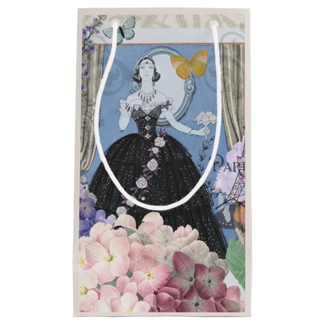 Bolsa De Regalo Pequeña Mujer Blue Elegant Floral Fancy Gown (Anverso)