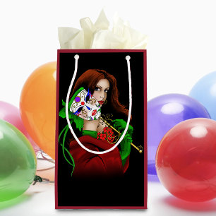 Bolsa De Regalo Pequeña Mujer Elegante Máscara Veneciana Rojo Verde