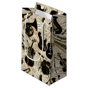 Bolsa De Regalo Pequeña Música de hojas e instrumentos Black/Gold ID481
