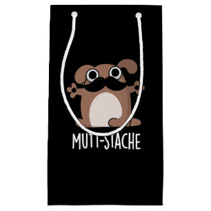 Bolsa De Regalo Pequeña Mutt-stache Funny Dog Mustache Pun Dark BG