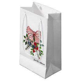 Bolsa De Regalo Pequeña Name || Evergreen Berries and Red White Stripe Bow