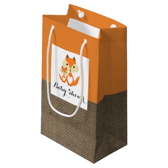 Bolsa De Regalo Pequeña Naranja Fox Burlap Baby Shower (Angulo Anverso)