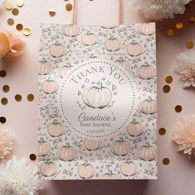 Bolsa De Regalo Pequeña Naranja lindo Pequeña Calabaza Baby Shower Gracias (Cute Little Pumpkin Halloween Baby Shower Thank You Gift Bag. Hand Drawn Orange Pumpkins Candy Stars)