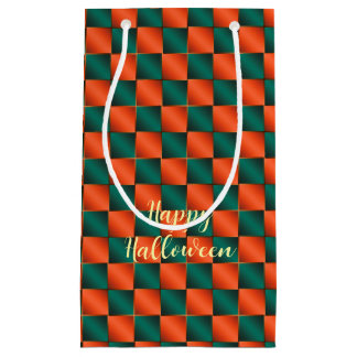 Bolsa De Regalo Pequeña Naranja y tablero de cheques verde brillante