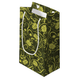 Bolsa De Regalo Pequeña Naturaleza negra y verde Patrón floral ilustrado