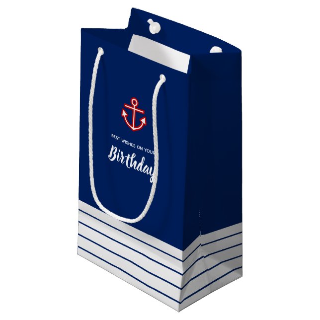 Bolsa De Regalo Pequeña Nautical Marine Anchor blanco Cumpleaños (Angulo Anverso)