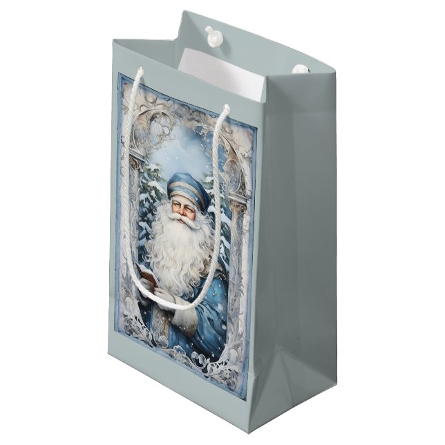 Bolsa De Regalo Pequeña Navidad azul pálido y padre blanco (Angulo Anverso)