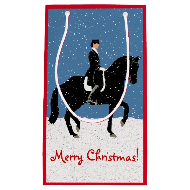 Bolsa De Regalo Pequeña Navidad del caballo del Dressage Nevado (Anverso)