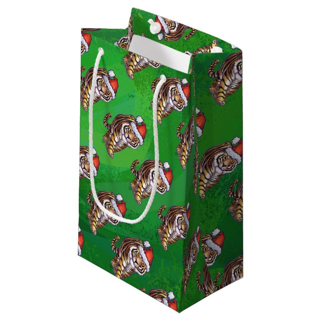 Bolsa De Regalo Pequeña Navidad del tigre en verde (Angulo Anverso)