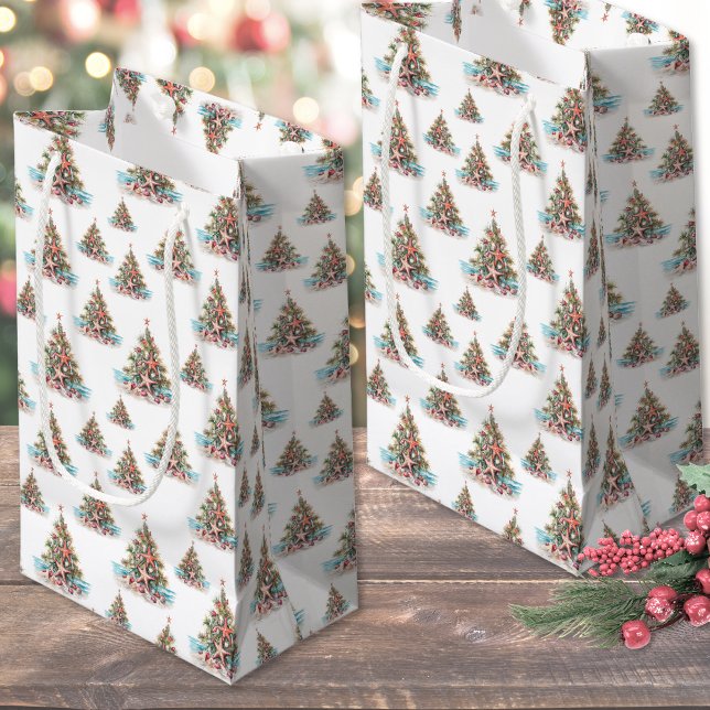Bolsa De Regalo Pequeña Navidad en la playa (Beach Shell Christmas Tree Pattern Small Gift Bag)