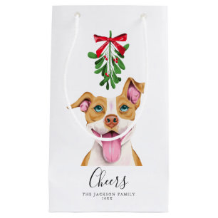 Bolsa De Regalo Pequeña Navidad lindo del perro y del muérdago de Pitbull