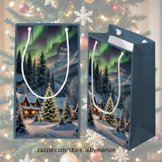 Bolsa De Regalo Pequeña Navidad Mágica, Pueblo de Montaña, Luces Polares