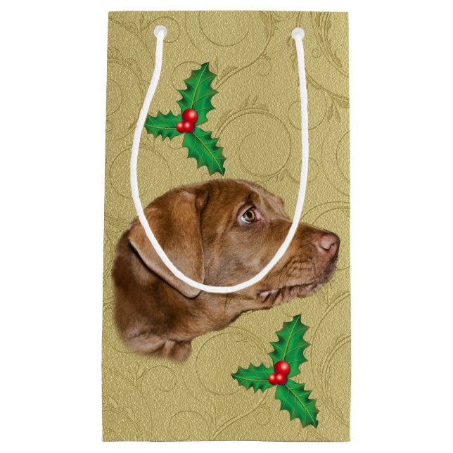 Bolsa De Regalo Pequeña Navidad, perro del labrador retriever (Anverso)