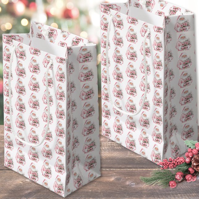 Bolsa De Regalo Pequeña Navidad Rosa (Santa Claus Pink Christmas Small Gift Bag)