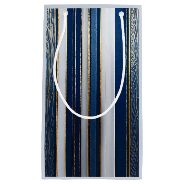 Bolsa De Regalo Pequeña Navidades Blues Stripes Blue White Gold (Anverso)