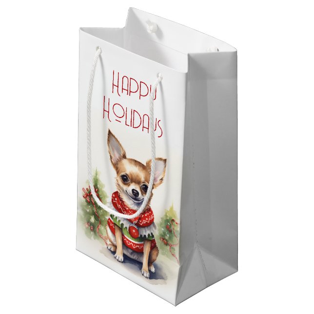 Bolsa De Regalo Pequeña Navidades Chihuahua con suéter navideño (Angulo Anverso)