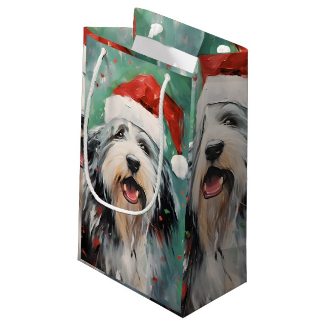Bolsa De Regalo Pequeña Navidades Collie con barba pinchan arte (Angulo reverso)