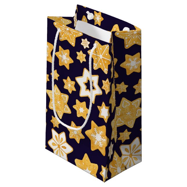 Bolsa De Regalo Pequeña Navidades Cookie Wreath con fondo azul marino (Angulo Anverso)