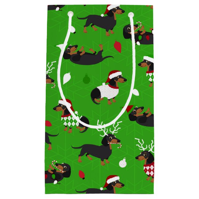 Bolsa De Regalo Pequeña Navidades Dachshund Green (Anverso)