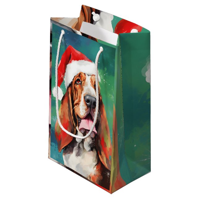 Bolsa De Regalo Pequeña Navidades de Basset Hound pinchan arte de pintura (Angulo Anverso)