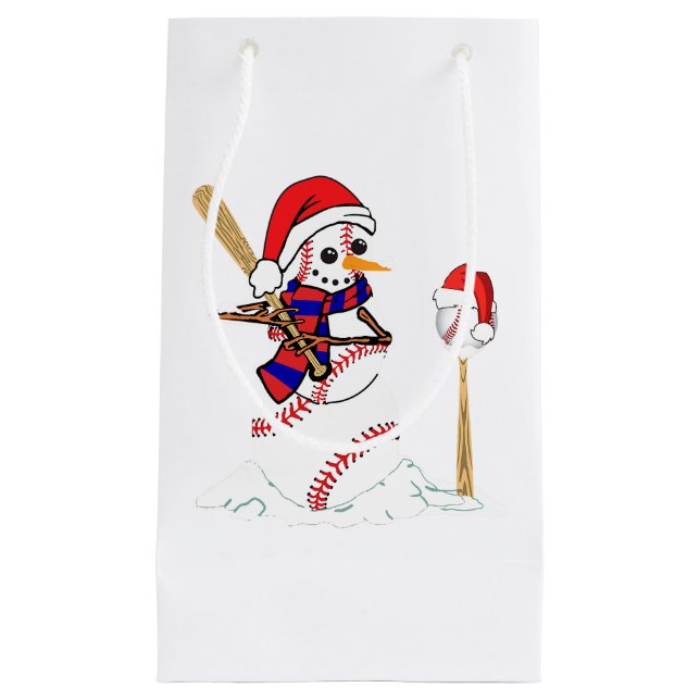 Bolsa De Regalo Pequeña Navidades de béisbol Snowman jugando al béisbol