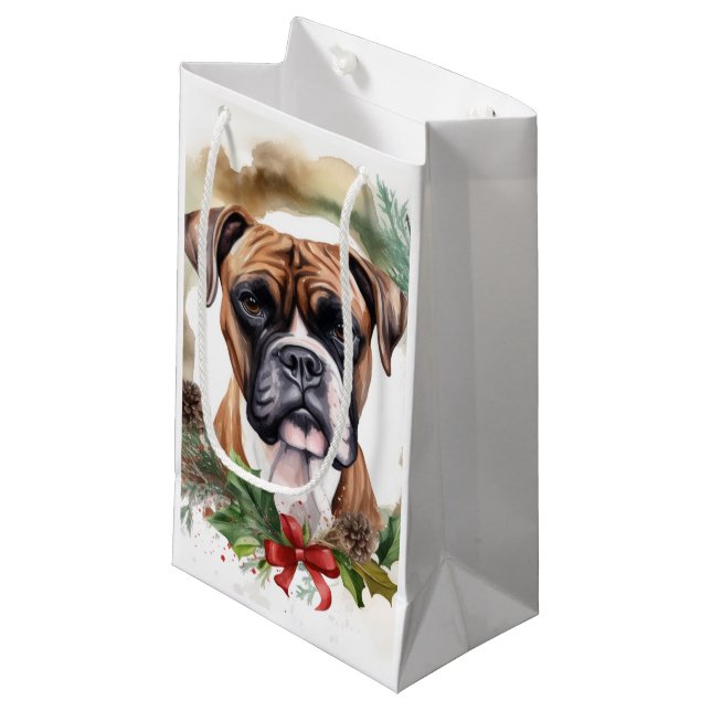 Bolsa De Regalo Pequeña Navidades de Boxer Wreath Festimes Pup (Angulo Anverso)
