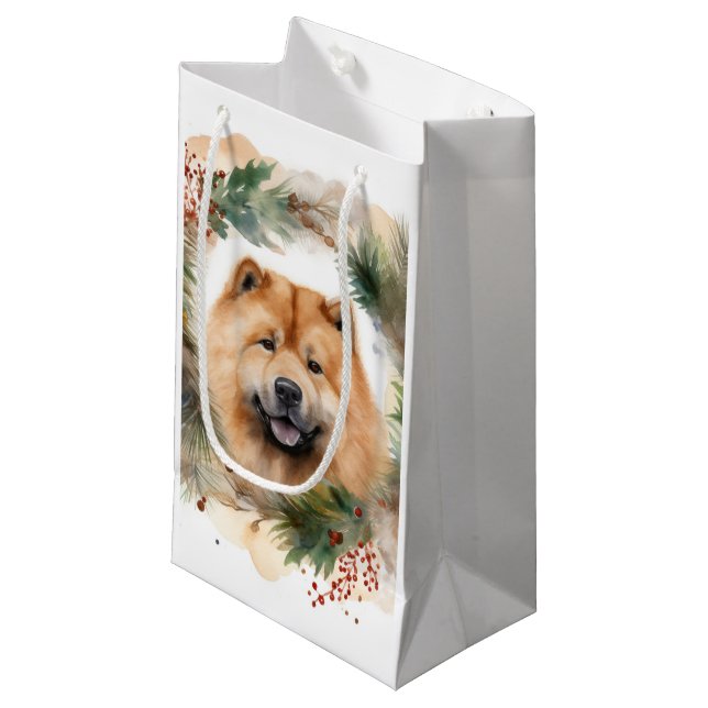 Bolsa De Regalo Pequeña navidades de chow Wreath Festimes Pup (Angulo Anverso)