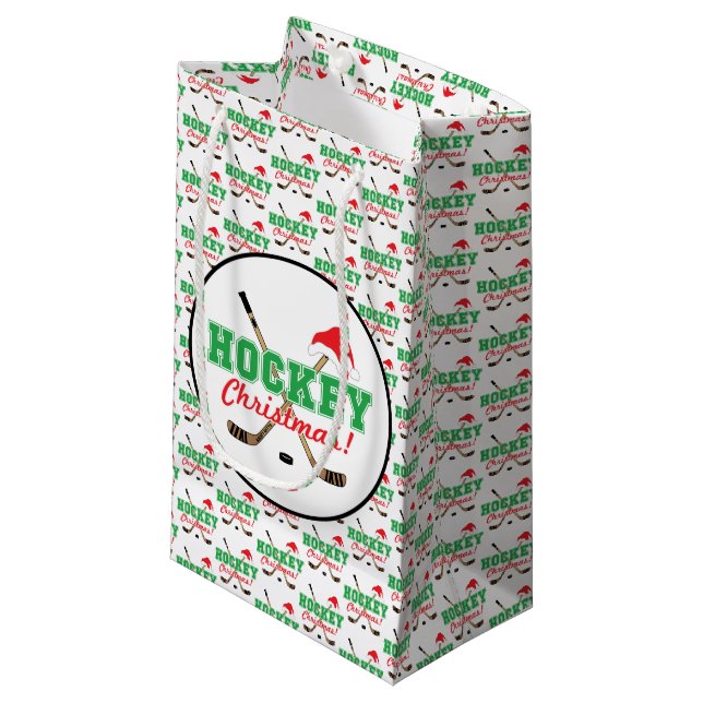 Bolsa De Regalo Pequeña Navidades de hockey sobre césped y Santa Hat (Angulo Anverso)