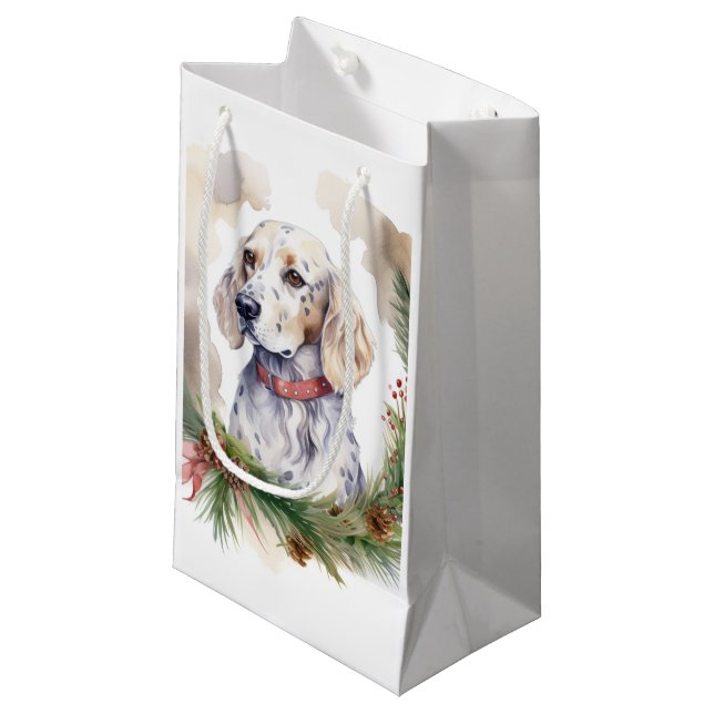 Bolsa De Regalo Pequeña Navidades de Inglaterra Wreath Festive Pup (Angulo Anverso)