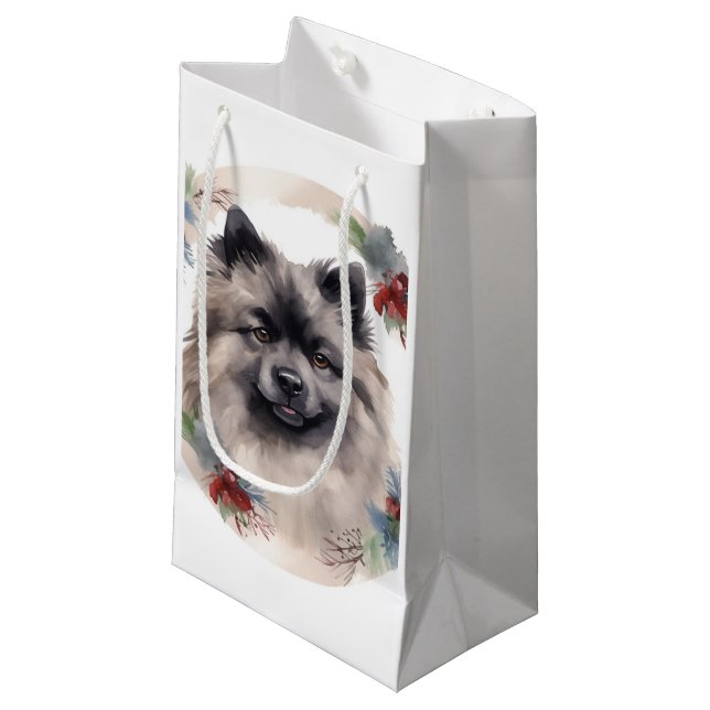 Bolsa De Regalo Pequeña Navidades de Keeshond Wreath Festive Pup (Angulo Anverso)