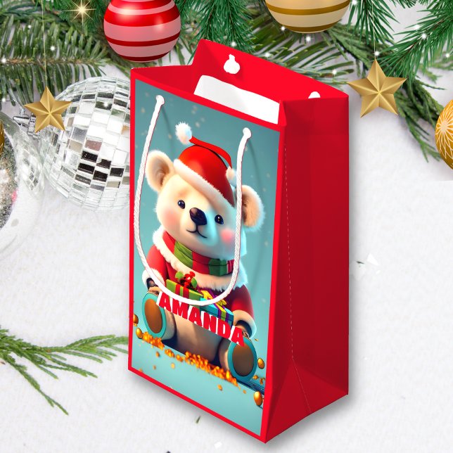 Bolsa De Regalo Pequeña Navidades De Oso De Teddy Niños Personalizados Roj (Subido por el creador)