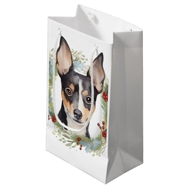 Bolsa De Regalo Pequeña Navidades de Rat Terrier usaron elogios festivos (Angulo Anverso)