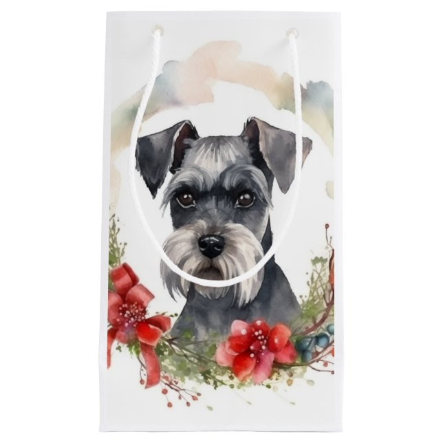 Bolsa De Regalo Pequeña Navidades de Schnauzer Wreath Festimes Pup (Anverso)