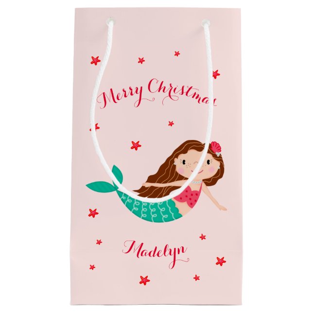 Bolsa De Regalo Pequeña Navidades de sirena nombre personalizado rosa (Anverso)